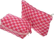 OATIPHO Pcs Large Checkered Makeup Bag Set Skincare Travel Toiletry Organizer Flat Drawstring Cosmetic Storage Case Girls Aesthetic Pencil Pouch