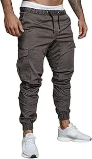 [Generic] Men's Cargo Pants Elastic Waist Drawstring Causal Workout Gym Cargo Joggers Athletic Running Hiking Pants with Pockets