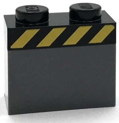 Lego New Black Plate 1 x 2 with Yellow Danger Stripes Part