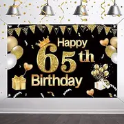 65th Birthday Decorations Happy 65th Birthday Backdrop for Men and Women Photography Background Birthday Decorations Party Banner Photo Booth Props 150cm