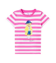 [Polo Ralph Lauren Kids] Polo Ralph Lauren Kids Polo Bear striped cotton jersey T-shirt Y 1,5-2 pink