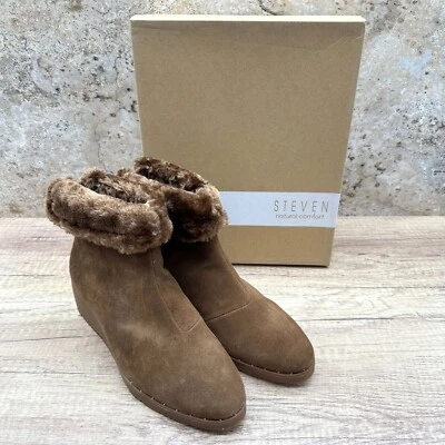 Steve Madden Wedge Booties Women 9.5W Brown Chestnut Suede NC-Bingo Cuffed NIB