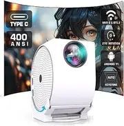 Type C 4K Mini Projector with WiFi 6 and Bluetooth BT5.2, 4K HD 400ANSI Portable Projector Rotatable Movie Video Projector
