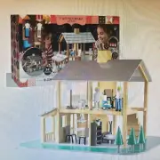 FAO Schwarz 2 in 1 Wooden Dollhouse Winter and Summer Playset Light Feature New