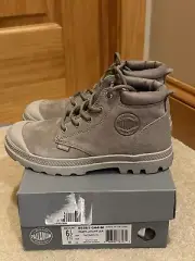 NIB Womens Palladium PAMPA LO CUFF Real Leather Sneakers MOON ROCK Size 6.5