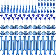 96 Pcs Noisemakers Include 24 Hand Clappers 24 Cheerleading Pom Poms with Handle 24 Thunder Sticks Cheer Sticks 12 Plastic Whistles with Lanyards 12 Squawker Horns for Sport Events Party (Blue, White)