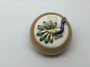 14K YELLOW GOLD PEACOCK W/MULTI COLOR ENAMEL~BROOCH