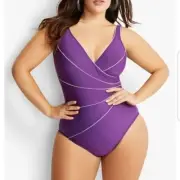 NEW MIRACLESUIT Size 18 Horizon One PIECE SWIMSUIT $150 Retail Purple Slimming