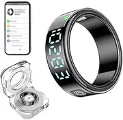 Smart Ring Fitness Tracker - Heart Rate & Blood Oxygen Monitor, Sleep & Activity Tracking, Gesture Control, IP68 Waterproof, Rechargeable Charging Case, No Subscription, for iOS & Android(Black 11)