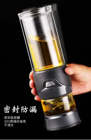 450ml便攜一鍵隔離式泡茶杯茶水分離雙層高硼矽玻璃杯商務禮品杯 茶水分離加厚玻璃泡茶杯 (6.5折)