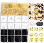 Clay Beads Kit Bracelet Making, 2500+ Pieces Black White Flat Clay Beads with Go