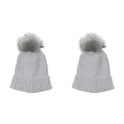2PK Wicked Sista Acrylic Ribbed Beanie w/ Pom Pom One Size Winter Hat Light Grey