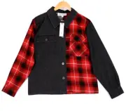 Steve Madden Womens Shirt Jacket Size S Black Denim Red Plaid Flannel Shacket