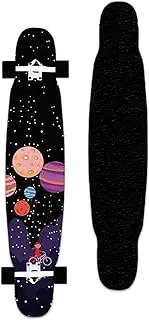 Sports Longboard Skateboard, 42" 8-Layer A-Level White Maple Dream Starry Sky Pattern Four-Wheel Double Tilt Dance Board Suitable for Adult Girls