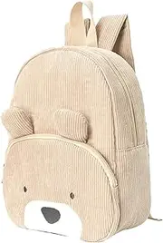 [Ungtyb] Cute Bear Backpack, Fashionable Corduroy School Bag, Multi Pocket Kindergarten Book Bag, Lightweight Childrens School Knapsack 24x10x31cm for Girls, Present, Multicolor