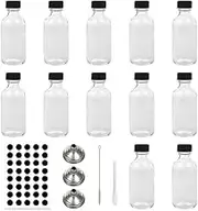 12 Pack Clear Glass Bottles, 60ml Boston Round Glass Bottle, Small Clear Glass Bottle with Lid, Mini Travel Essential or Decorative Bottles for Potion, Juice, Wellness, Ginger Shots, Whiskey