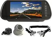 Elinz Clip on Rearview Mirror Monitor 7 inch for Caravan and Car 2 AV Inputs 12V 24V Reversing Reverse Camera 1x 600TVL CCD and 1 x Mini CMOS, Night Vision, Strong Bracket, Waterproof, 2 Yr Warranty
