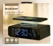 Brookstone Digital Alarm Clock with Qi Wireless Charging, Black, New in box
