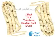 2X Ivory Almond 15ft Telephone Handset Receiver 4P4C Cable Curly Cord Wire VWLTW
