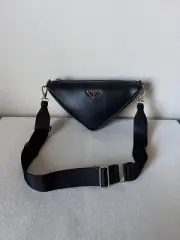 Prada Leather Triangle Crossbody Bag - Black - NEW - Made in Italy