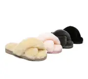 AUSTRALIAN SHEPHERD® UGG Women Crossover Fluffy Slides Leanna - Black / AU Ladies 11 / AU Men 9 / EU 42