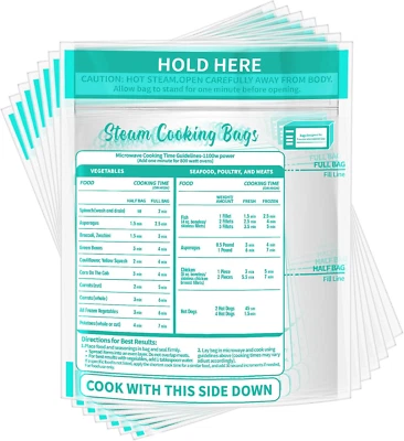 100 Pack Zipper Microwave Steam Bags Reusable Cooking for Vegetables Potatoes