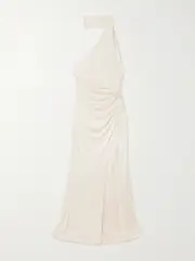 [TOM FORD] TOM FORD - One-shoulder Paneled Ruched Satin-jersey Halterneck Gown - Off-white - IT44 IT 44 Off-white