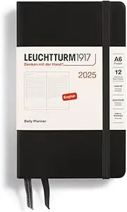 LEUCHTTURM1917 370800 Daily Calendar 2025, Pocket A6 Hardcover - 12 Month Planner and Notebook Lined - Black, English