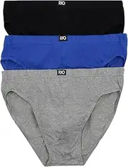 [Rio] 3 Pack Mens Cotton Plain Hipster Briefs Undies Underwear Blue Grey Black M80404