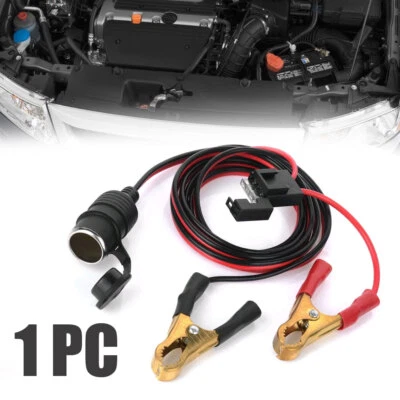 2m Car Cigarette Battery Lighter Alligator Clip on Cable Adapter Socket+Fuse 12v