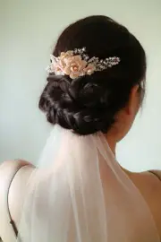 Cherry Blossom Floral Hair Comb w. Pearls & Crystals in 14k Gold | Handmade