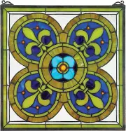 Stained Glass Panel - Fleur De Lis Quatrefoil Stained Glass Window Hangings - Wi