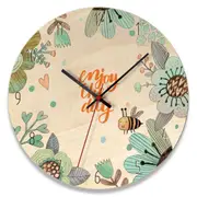 Forest Style Bee and Enjoy The Day Pattern Home Office Bedroom Decoration Wooden Mute Wall Clock