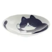 Japanese Porcelain Oval Dinner Dish Plate Tuxedo Cat 7.75"L x 6.25"W JAPAN MADE