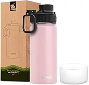 koodee Water Bottle for Kids, 470ML Stainless Steel Insulated Water Bottle Double Wall Vacuum Sports Wide Mouth Flask with Leakproof Straw Lid (16oz Light Pink)
