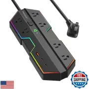 6 Outlet Surge Protector with USB Power Strip (2 USB-C) 6 Ft Extension Cord,
