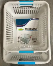 NEW 2 x White Plastic Storage Basket w/ Hand Medium size Pantry Organization