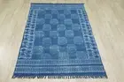 Blue Washable Area Rugs for Bedroom Kitchen Dining Room Block Print Rug Floor