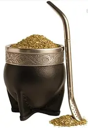 ALMAOS Premium Yerba Mate Gourd (Mate Cup) - Uruguayan Mate - Argentinian Yerba Mate Set - Leather Wrapped - Includes Stainless Steel Bombilla (Imperial) (Black/WINGS)