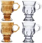 BRIGHTFUFU 4Pcs Elegant Handle Glass Goblets Vintage Style Wine and Coffee Glasses for Home Parties Option for Friends and Family