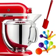 5QT Tilt-Head Stand Mixer Bowl, Compatible with KitchenAid Artisan & Classic Series 4.5-5 QT, Polished Stainless Steel Bowl with Extra Pouring Shield, Large Scraper, Measuring Cups & Spoons