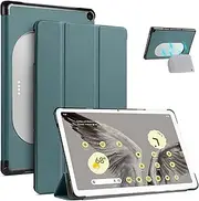 [DUEDUE] Case for Google Pixel Tablet 11 inch 2023 Tri-Fold Hard Shell Protective Tablet Case for Google Pixel Tablet, Shockproof Stand Case Ultra Thin PU Leather, Auto Wake/Sleep, Dark Green