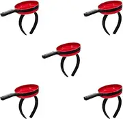 LUOZZY 5pcs Frying Pan Shaped Headband Unique Hair Hoop Simulation Pan Headband Funny Headwear Birthdays Event Photo Booth Prop Party Supplies - Red