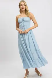 Blue Maxi Dress Ruched Detail - Size 16XL, Women's Maxi Dress