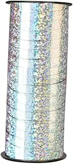 YOSADIER 1 PCS 100 Crimped Curling Ribbon Roll Silver Metallic Ribbon for Party Decorations Present Wrapping Crafts and Florist Use Holographic Sparkle Design