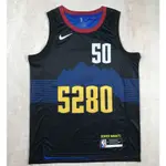 2024 新款 NBA 男式丹佛掘金隊 #50 AARON GORDON 熱壓籃球球衣 JERSEY CITY BLAC