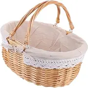 TOYANDONA Woven Picnic Basket with Inner Lining Multi Functional Storage for Fruits Snacks and Rustic Design with Handle for Daily Use for Outdoor Activities