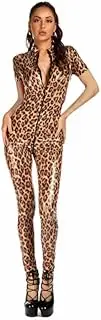 [GRRKDFQ] Women's Erotic Costumes Leopard Bodysuit Zipper Breast Exposing Open Crotch Lingerie