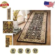 Luxurious 2'3" x 8' Black Wool Runner Rug - Handcrafted in the Antiquity Style