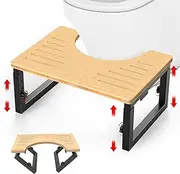 Bamboo Toilet Stool, Poop Stool Foldable,7 8 9 Inches Adjustable Heights Potty Stool For Adults Kids, Portable Pooping Foot Stool For Bathroom RV, Sturdy Squat Stool Potty 500 lbs Capability, Non-Slip